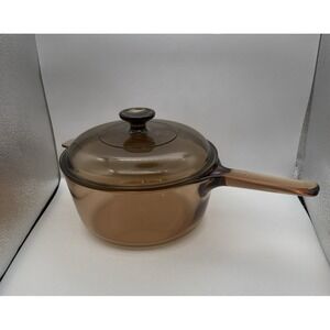 Vintage Corning Visions Amber Glass Saucepan Pot A 2.5L Liters W/ Lid Pyrex USA